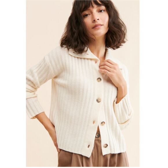Madewell Cream Rib Button Down Johnny Collar Cardigan - Picture 1 of 7